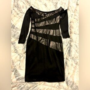Venus black dress with leather accents